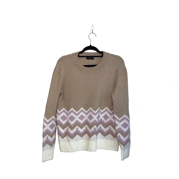 J. Crew Tan & White Wool Blend Fair Isle Knit Pullover Sweater Large Women’s - Picture 1 of 11